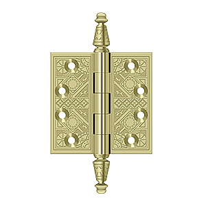 Ornate Steeple Tip Solid Brass Door Hinge Pair - 3-1/2" x 3-1/2"