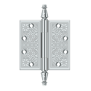Ornate Steeple Tip Solid Brass Door Hinge Pair - 4-1/2" x 4-1/2"
