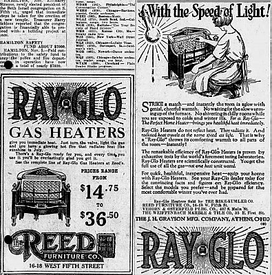 Antique J.H. Grayson Co. "Ray-Glo" Gas Fireplace Heater / Insert Circa 1924