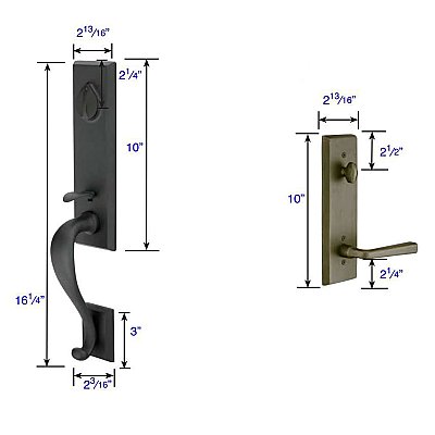 Rectangular Monolithic Sandcast Bronze Tubular Entry Door Hardware Set