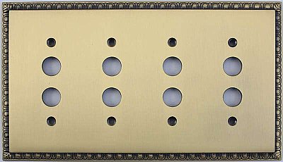 Egg And Dart Antique Brass Forged Quad Pushbutton Switchplate / Cover Plate