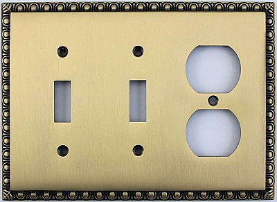 Egg And Dart Antique Brass Forged Double Toggle / Single Duplex Switchplate / Cover Plate