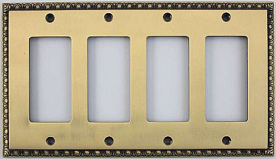 Egg And Dart Antique Brass Forged Quad GFCI Switchplate / Cover Plate