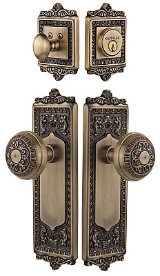 Egg and Dart Complete Exterior and Interior Handleset With Deadbolt - Multiple Finish and Knob Options