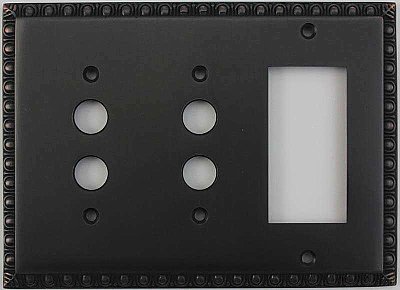 Egg And Dart Oil Rubbed Bronze Forged Double Pushbutton / Single GFCI Switchplate / Cover Plate