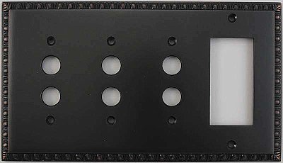 Egg And Dart Oil Rubbed Bronze Forged Triple Pushbutton / Single GFCI Switchplate / Cover Plate