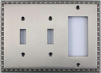 Egg And Dart Satin Nickel Forged Double Toggle / Single GFCI Switchplate / Cover Plate