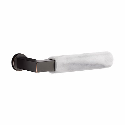 Emtek Select L-Square White Marble Lever Door Hardware Set - Multiple Rosette and Finish Options