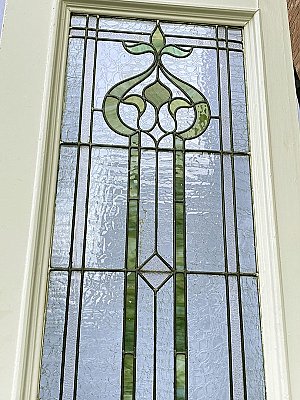 Antique Stained Glass Oak Double Doors - Green - Circa 1880