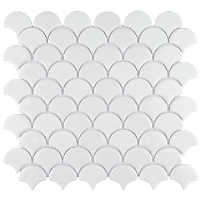 Expressions Scalloped White Glass Mosaic Tile - Per Sheet - .96 Sq. Ft. Per Sheet