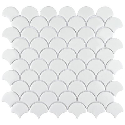 Expressions Scalloped White Glass Mosaic Tile - Per Sheet - .96 Sq. Ft. Per Sheet