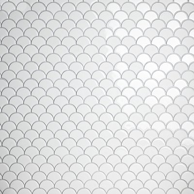 Expressions Scalloped White Glass Mosaic Tile - Per Sheet - .96 Sq. Ft. Per Sheet