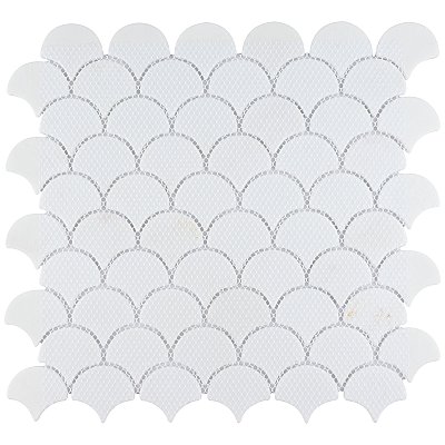 Expressions Scalloped White Glass Mosaic Tile - Per Sheet - .96 Sq. Ft. Per Sheet