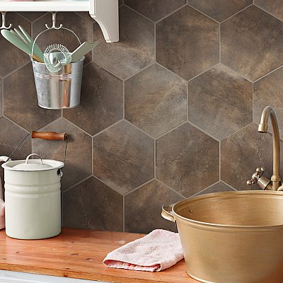 Industrial Hex Copper 8-1/2" x 9-7/8" Porcelain Floor & Wall Tile - 9 Tiles Per Case - 4.05 Sq. Ft.