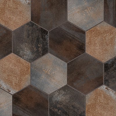 Industrial Hex Multi Mix 8-1/2" x 9-7/8" Porcelain Floor & Wall Tile - 9 Tiles Per Case - 4.05 Sq. Ft.