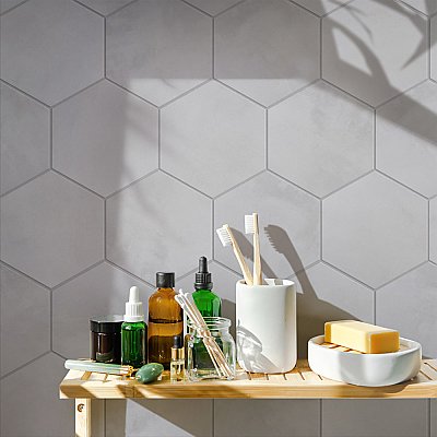Industrial Hex White 8-1/2" x 9-7/8" Porcelain Floor & Wall Tile - 9 Tiles Per Case - 4.05 Sq. Ft.