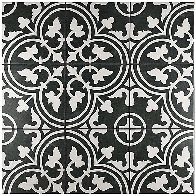 Arte Black 9-3/4" x 9-3/4" Porcelain Tile - Black/Gray- Per Case of 16 - 11.11 Square Feet