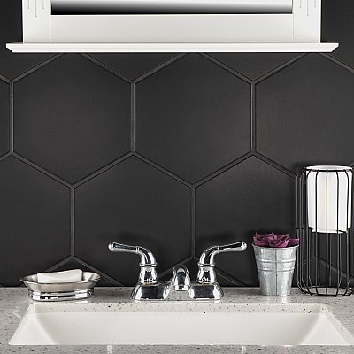 Textile Basic Hex Black 8-5/8" x 9-7/8" Porcelain Tile - Sold Per Case of 25 - 11.56 Square Feet