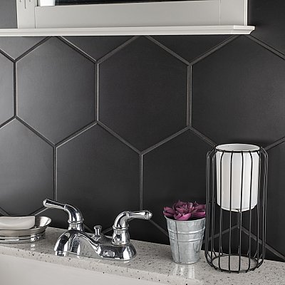 Textile Basic Hex Black 8-5/8" x 9-7/8" Porcelain Tile - Sold Per Case of 25 - 11.56 Square Feet