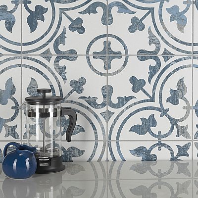 Cassis Arte Blue 9-3/4" x 9-3/4" Porcelain Tile - Per Case of 16 Tile - 10.88 Sq. Ft. Per Case