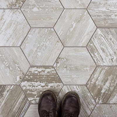 Suomi Hex Grey 8-5/8" x 9-7/8" Porcelain Floor & Wall Tile -25 Tiles Per Case - 11.5 Sq. Ft.