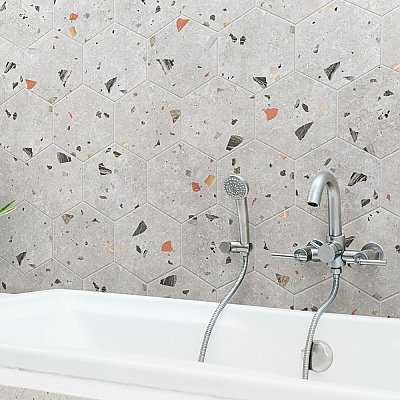 Sonar Hex Silver 8-5/8" x 9-7/8" Porcelain Floor & Wall Tile - 25 Tiles Per Case - 11.5 Sq. Ft.