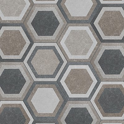 Traffic Hex Combi Grey 8-5/8" x 9-7/8" Porcelain Floor & Wall Tile - 25 Tiles Per Case - 11.5 Sq. Ft.