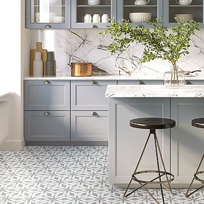 Llama Hex Flower Loire Silver Smoke 8-5/8" x 9-7/8" Porcelain25 Tiles Per Case - 11.5 Sq. Ft.