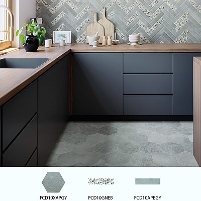 Aspdin Hex Grey 8-5/8" x 9-7/8" Porcelain Floor and Wall Tile - 25 Tiles Per Case - 11.5 Square Feet