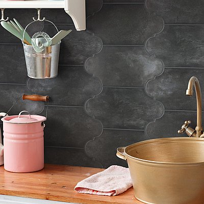 Alhama Provenzal Black 6-1/4" x 12-3/4" Porcelain Floor & Wall Tile - Sold Per Case of 20 - 8.8 Sq. Ft.