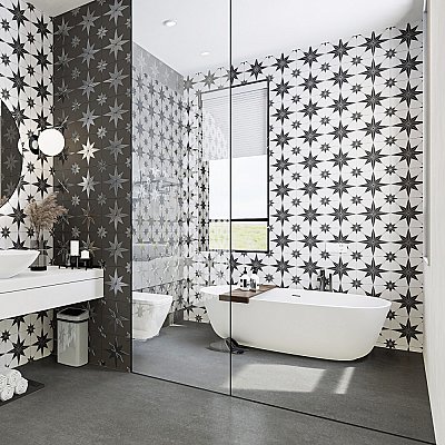 Stella Luxe Nero 9-3/4" x 9-3/4" Porcelain Floor & Wall Tile - 16 Tiles Per Case - 10.88 Sq. Ft.