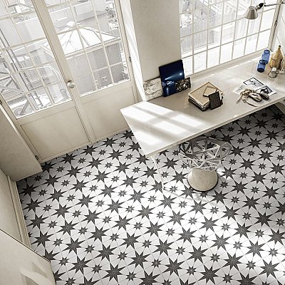 Stella Nero Black and White 9-3/4" x 9-3/4" Ceramic Tile - Sold Per Case of 16 - 11.11 Square Feet Per Case
