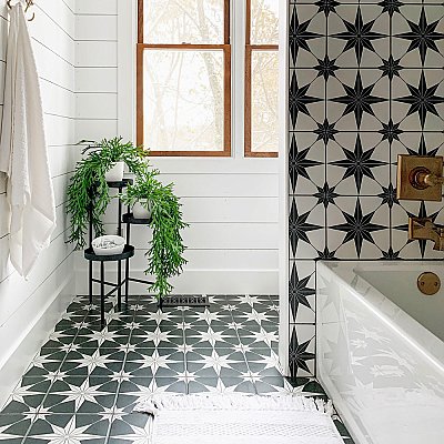 Stella Nero Black and White 9-3/4" x 9-3/4" Ceramic Tile - Sold Per Case of 16 - 11.11 Square Feet Per Case