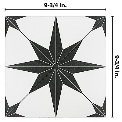 Stella Nero Black and White 9-3/4" x 9-3/4" Ceramic Tile - Sold Per Case of 16 - 11.11 Square Feet Per Case