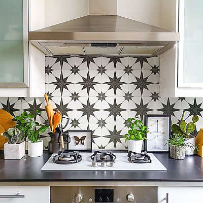 Stella Nero Black and White 9-3/4" x 9-3/4" Ceramic Tile - Sold Per Case of 16 - 11.11 Square Feet Per Case