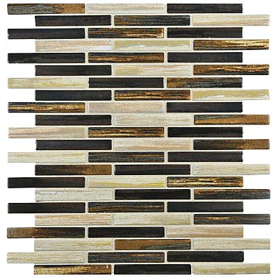 Rustica Brick Highlands 10-3/4" x 12-3/4" Porcelain Mosaic Tile -  Porcelain Mosaic Tile - Brown & Cream- Per Sheet - .95 Square Feet
