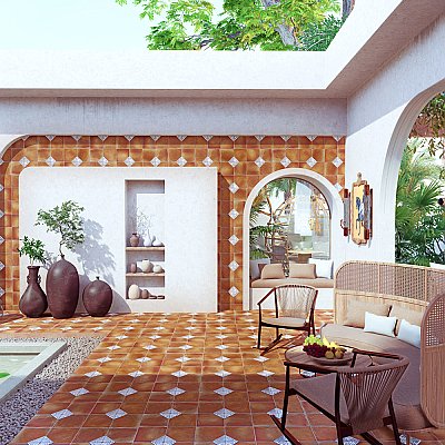 Sentier des Ocres Deco 7-7/8" x 7-7/8" Porc Floor/Wall Tile - 16 Per Case - 7.2 Sq. Ft. Per Case