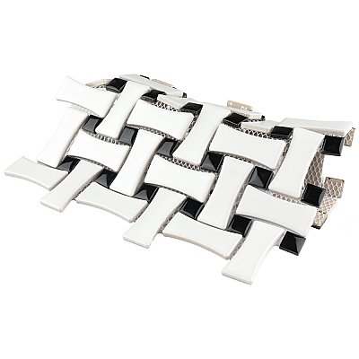Metro Dog Bone Basket Weave Matte White/Gl Black Dot 10" x 10" Porcelain Mosaic Tile - Sold Per Case of 10 - 7.1 Sq. Ft.