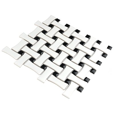 Metro Dog Bone Basket Weave Matte White/Gl Black Dot 10" x 10" Porcelain Mosaic Tile - Sold Per Case of 10 - 7.1 Sq. Ft.
