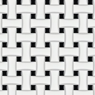 Metro Dog Bone Basket Weave Matte White/Gl Black Dot 10" x 10" Porcelain Mosaic Tile - Sold Per Case of 10 - 7.1 Sq. Ft.