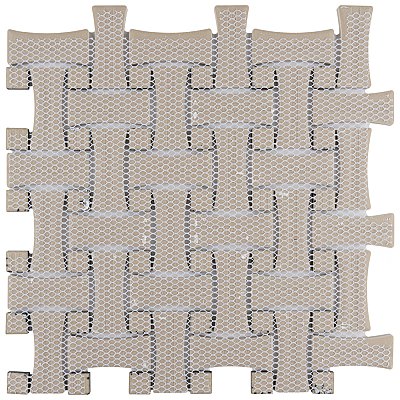 Metro Dog Bone Basket Weave Matte White/Gl Black Dot 10" x 10" Porcelain Mosaic Tile - Sold Per Case of 10 - 7.1 Sq. Ft.