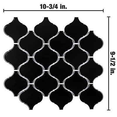 Metro Lantern Glossy Black 9-1/2" x 10-3/4" Porcelain Mosaic Tile - 10 Tiles Per Case - 7.3 Sq. Ft.