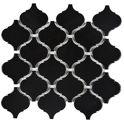 Metro Lantern Glossy Black 9-1/2" x 10-3/4" Porcelain Mosaic Tile - 10 Tiles Per Case - 7.3 Sq. Ft.