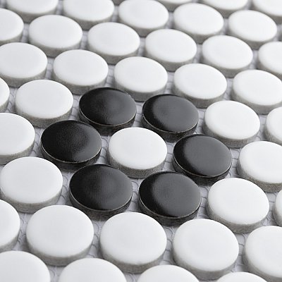 Metro Penny Satin 11-1/2" x 9-3/4" White with Flower Porcelain Mosaic Tile - Sold Per Case of 10 - 7.97 Square Feet