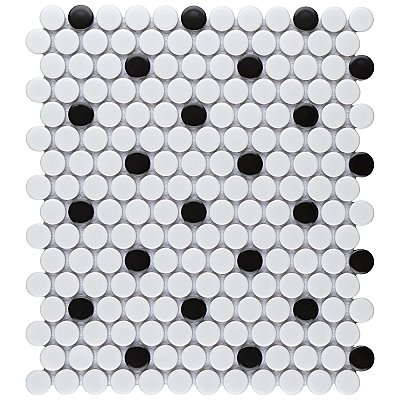 Metro Penny Matte 9-3/4" x 11-1/2" White with Black Dot Porcelain  Mosaic Tile - Sold Per Case of 10 - 7.97 Square Feet