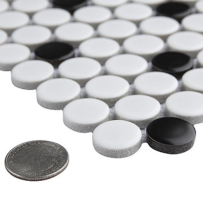 Metro Penny Matte 9-3/4" x 11-1/2" White with Black Dot Porcelain  Mosaic Tile - Sold Per Case of 10 - 7.97 Square Feet