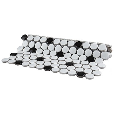 Metro Penny Matte 9-3/4" x 11-1/2" White with Black Dot Porcelain  Mosaic Tile - Sold Per Case of 10 - 7.97 Square Feet