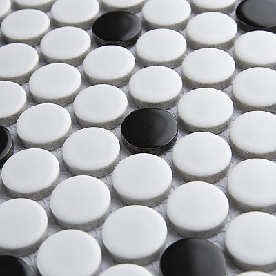 Metro Penny Matte 9-3/4" x 11-1/2" White with Black Dot Porcelain  Mosaic Tile - Sold Per Case of 10 - 7.97 Square Feet