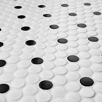 Metro Penny Matte 9-3/4" x 11-1/2" White with Black Dot Porcelain  Mosaic Tile - Sold Per Case of 10 - 7.97 Square Feet