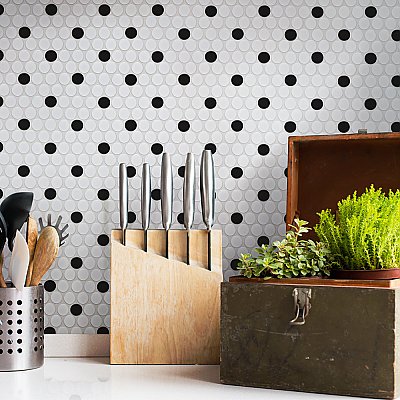 Metro Penny Matte 9-3/4" x 11-1/2" White with Black Dot Porcelain  Mosaic Tile - Sold Per Case of 10 - 7.97 Square Feet
